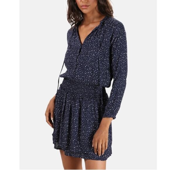 Rails Jasmine Star Mini Dress In Navy Nova Smocked Long Sleeve small - Picture 3 of 14